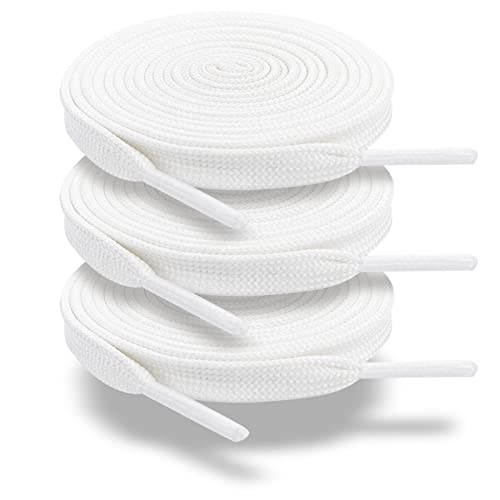 ZHENTOR 3 Pair Flat Shoe Laces for Sneakers, Shoelaces for Sneakers Athletic Running Shoes Boot Strings (white, 55 inches)