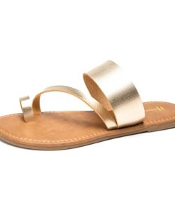 Women’s Slide Sandals Slip On Flat Sandals Flip Flop Thong Sandals Casual Summer Shoes (8, Gold)