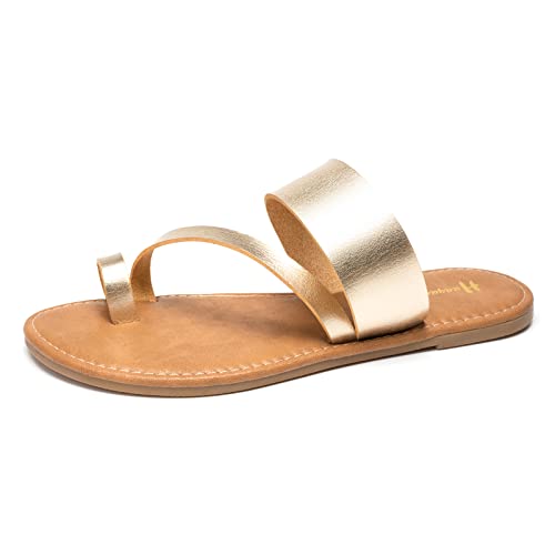 Women’s Slide Sandals Slip On Flat Sandals Flip Flop Thong Sandals Casual Summer Shoes (8, Gold)