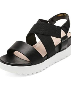 DREAM PAIRS Women?s Black Open Toe Ankle Strap Platform Wedge Sandals Size 8 M US Charlie-5