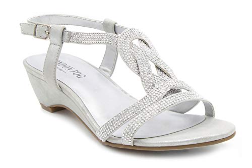 LONDON FOG Womens Macey Demi-Wedge Dress Sandals Silver 8 M US