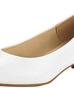DREAM PAIRS Women’s Mila White Pu Low Chunky Heel Pump Shoes Size 7.5 M US