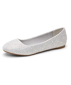DREAM PAIRS Womens Rhinestone Ballet Flats Shoes, Silver – 8 (Sole-Shine)