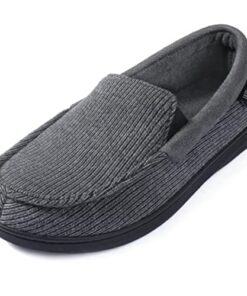 ULTRAIDEAS Men’s Carver Slippers Moc Loafer House Shoes Memory Foam (Charcoal Grey, US Size 11)