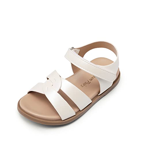 DREAM PAIRS SDSD223K Unisex-Child Classic Open Toe Flat Summer Dress Sandal White/Pu – 9 Toddler