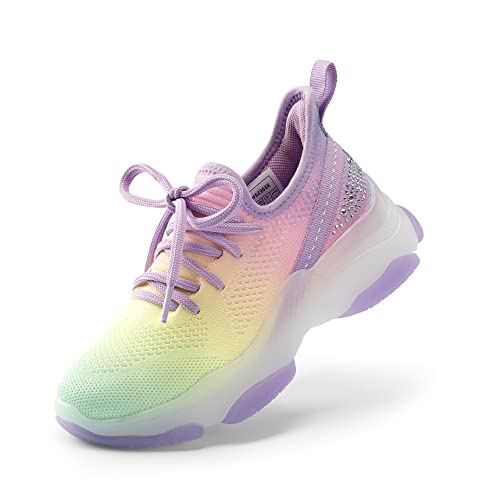 DREAM PAIRS Girls Slip-On Sneakers Kids Lightweight Jelly Sole Walking Shoes Rainbow/Purple Size 13 Little Kid SDFS2303K