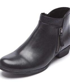 Rockport Women’s Carly Bootie Ankle Boot, Black Leather, 9.5 W US