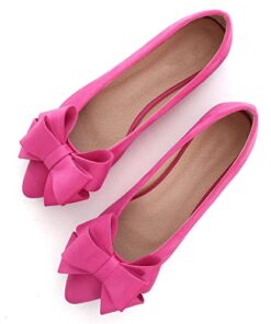 SAILING LU Bow-Knot Ballet Flats Womens Pointy Toe Flat Shoes Suede Dress Shoes Wear to Work Slip On Moccasins Rose Size 10