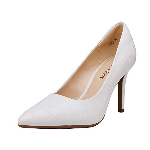 DREAM PAIRS Women’s DPU213 High Stiletto Heels Pointed Toe Pumps Shoes, White/Stone/Pattern, Size 9.5