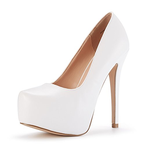 DREAM PAIRS Womens High Heel Plaform Dress Pump Shoes, White Pu – 8.5 (Swan-30)