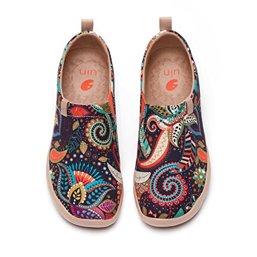 UIN Women’s Art Painted Travel Shoes Slip On Canvas Casual Loafers Lightweight Comfort Fashion Sneaker Wonder Mandala (9.5)