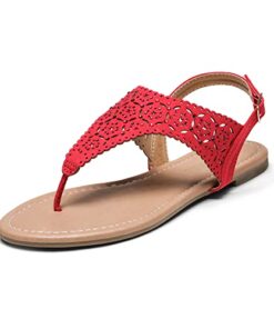 DREAM PAIRS Medinie Womens Rhinestone Casual Wear Cut Out Flat Sandal Red – 9