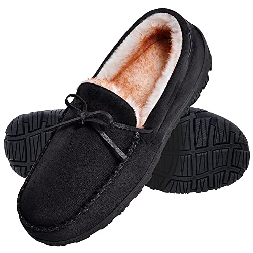 Amazon Essentials Men’s Warm Plush Slippers, Black, 10