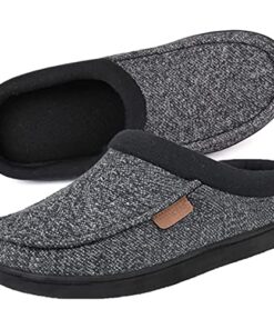 ULTRAIDEAS Men’s Nealon Moccasin Clog Slipper, Slip on Indoor/Outdoor House Shoes(Black/Gray, 9-10)