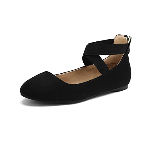 DREAM PAIRS Women’s Sole_Stretchy Black Fashion Elastic Ankle Straps Flats Shoes Size 9 M US