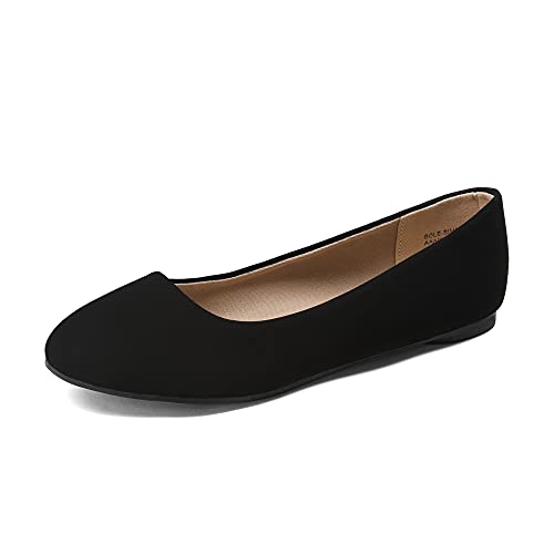 DREAM PAIRS Womens Ballerina Walking Flats Shoes, Black/Nubuck – 8 (Sole-Simple)