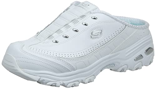 Skechers womens Bright Sky clogs and mules shoes, White/Silver, 9 US