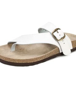 WHITE MOUNTAIN Shoes Carly Women’s Flat Sandal, White/Leather, 8 M