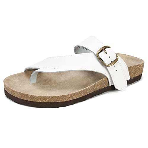 WHITE MOUNTAIN Shoes Carly Women’s Flat Sandal, White/Leather, 8 M