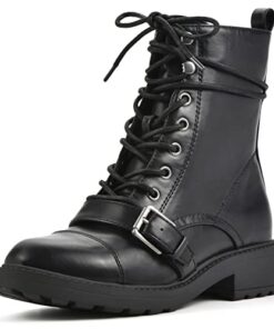 WHITE MOUNTAIN Shoes Decree Women’s Lace-up Combat Boot, Black/Smooth, 8.5 M