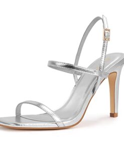 Women’s Strappy High Heeled Sandals Open Toe Ankle Strap 3-inch heel Comfy Dress Shoes for Weddings,EMMA-Silver Pu-7.5