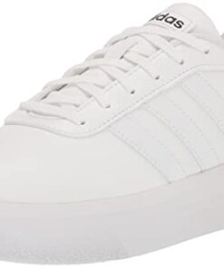 adidas Women’s Court Platform Skate Shoe, White/White/Black, 9