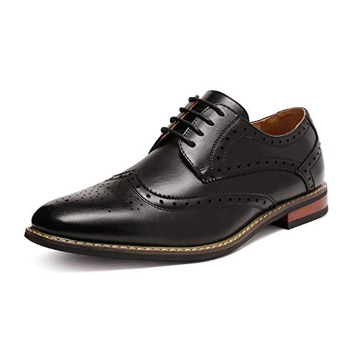 Bruno HOMME MODA ITALY PRINCE Men’s Classic Modern Oxford Wingtip Lace Dress Shoes,PRINCE-3-BLACK,10.5 D(M) US