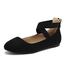 DREAM PAIRS Women’s Sole_Stretchy Black Fashion Elastic Ankle Straps Flats Shoes Size 10 M US