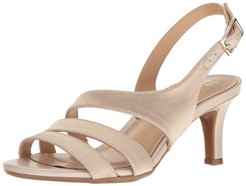 Naturalizer Womens Taimi Strappy Mid Heel Slingback Dress Sandals ,Champagne Beige Satin,9 M US