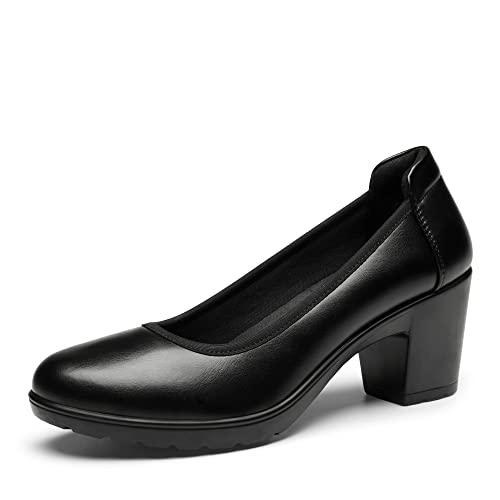 DREAM PAIRS Womens Edena Chunky Closed Toe Low Block Heels Work Pumps Comfortable Round Toe Dress Wedding Shoes, Black – 11 (SDPU2230W)