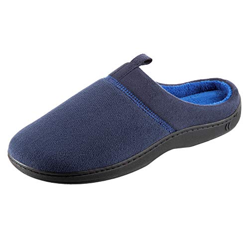 isotoner Men’s Slippers, Open Back Slip On with Gel Infused Memory Foam, Indoor/Outdoor Sole and Skid Resistance
