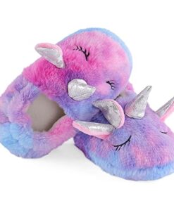 KAKU NANU Toddler Rainbow Slippers Cute Fluffy Slipper Animal House Shoes for Girls Boys (Colorful,9-10 Toddler)