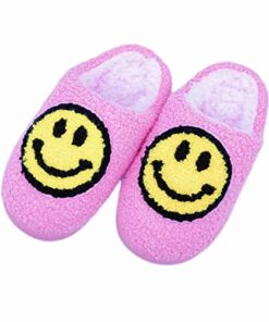 Jcgosmn Smile Face Kids Slippers Unisex-Child Toddlers House for Waterproof Sole Fuzzy Slide Boys Girls Slip-on Shoes Pink 3-4 Big Kid