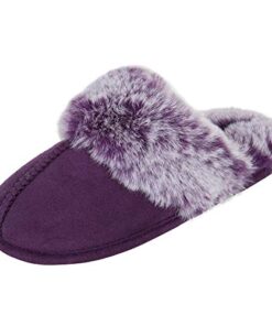 Jessica Simpson Girls Comfy Slippers – Cute Faux Fur Slip-On Shoes Memory Foam House Slipper, Purple, Large Little Kid