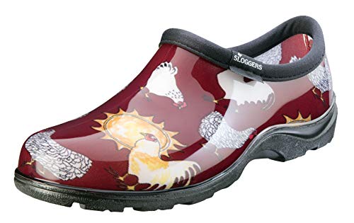 Sloggers Waterproof Garden Shoe for Women – Outdoor Slip-On Rain and Garden Clogs with Premium Comfort Support Insole, (Original Chicken Red), (Size 9)
