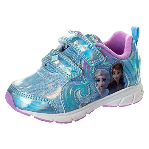Disney Girls’ Frozen Sneakers – Laceless Light-Up Running Shoes (Toddler/Little Girl), Size 9, Blue/Pink