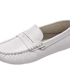 rismart Boys Girls Loafer Flats Slip-On Comfort School Casual Dress Shoes White, 3 Little Kid