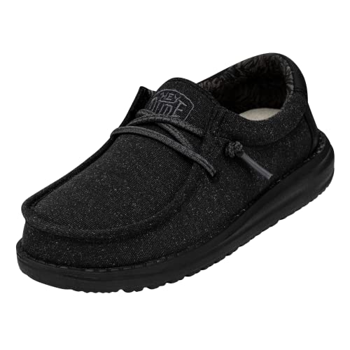 Hey Dude Wally Basic Loafers for Little, and Big Kid – Textile Upper with Removable Insole, Chic and Elegant Design Black 4 Big Kid M