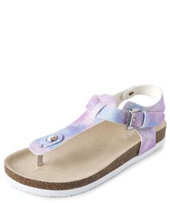 The Children’s Place Girls T-Strap Sandals with Ankle Buckle, Glitter Tie Dye, 12 Little Kid