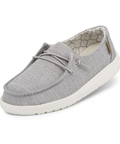 Hey Dude Girl’s Wendy Youth Linen Grey Size 11 | Girl’s Shoes | Girl’s Lace Up Loafers | Comfortable & Light-Weight