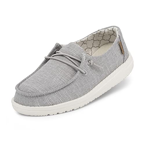 Hey Dude Girl’s Wendy Youth Linen Grey Size 11 | Girl’s Shoes | Girl’s Lace Up Loafers | Comfortable & Light-Weight