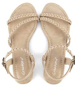 Greatonu Women’s Flat Sandals Summer Braided Slip On Gladiator Sandals Open Toe Strappy Slingback Shoes Beige Size 9