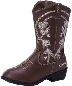 bebe Girls’ Cowgirl Boots – Classic Western Cowboy Boots (Toddler/Girl), Size 6 Toddler, Brown