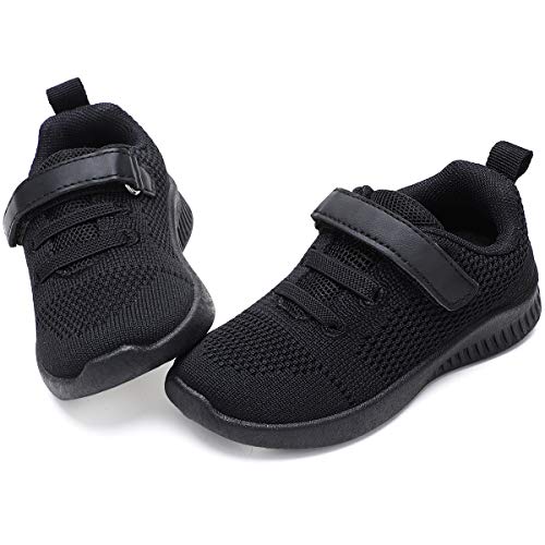 nerteo Toddler Sneakers Boys Girls Kids Running School Uniform Shoes | Breathable, Lightweight. Machin Washable All Black 12 M US Little Kid