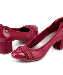 JENN ARDOR Chunky Heels Pumps Women Fashion Closed Toe Mid High Heels 2 inch Block Heeled Shoes Comfortable Office Work Pumps for Ladies Slip ons Red 7.5