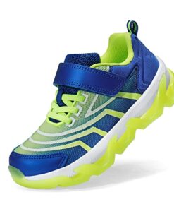 DREAM PAIRS Boys Girls Sneakers Little Kids Casual Running Walking Athletic Tennis Shoes Royal Blue/Neon Green Size 3 Little Kid SDFS2222K