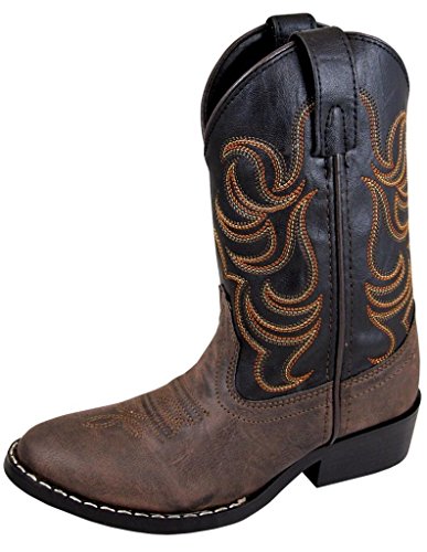 Smoky Mountain Boots | Monterey Series | Youth Western Boot | Western Toe | Durable Man-Made Material | PVC Sole & Walking Heel | Man-Made Lining & Upper | Color – Brown/Black – Size – U.S 2