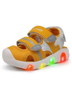 DREAM PAIRS Toddler Boys Girls KAS214 Light Up Athletic Outdoor Summer Sports Sandals,Bright Yellow,Size 9 Toddler