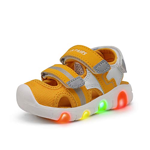 DREAM PAIRS Toddler Boys Girls KAS214 Light Up Athletic Outdoor Summer Sports Sandals,Bright Yellow,Size 9 Toddler