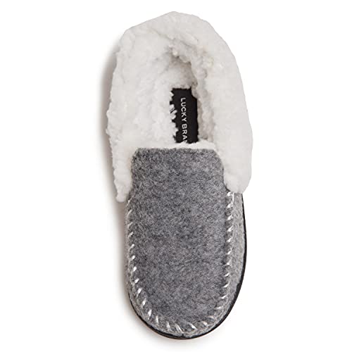 Lucky Brand Boy’s Faux Wool A-line House Shoes for Kids, Memory Foam Slippers, Grey/White, 2/3